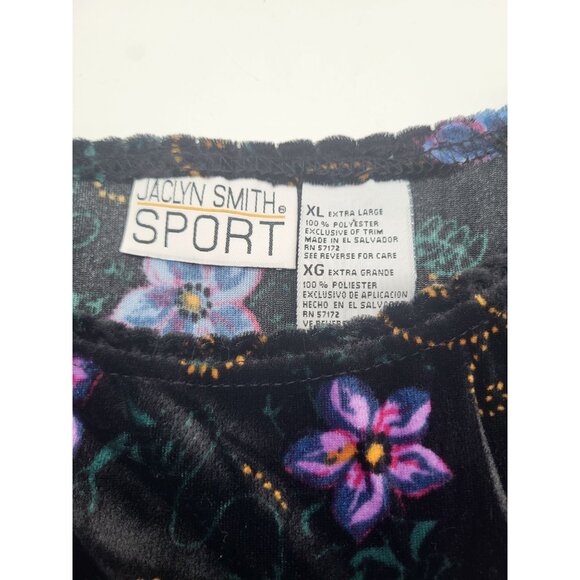 VTG Jaclyn Smith Sport Velvet Floral Whimsygoth Fairy Long Sleeve Top SZ XL - Picture 5 of 5